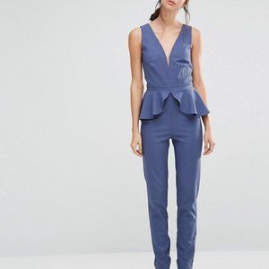 Little Mistress Tall Plunge Peplum Jumpsuit